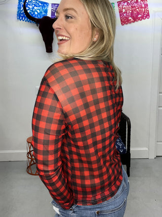 Buffalo Plaid Mesh Top