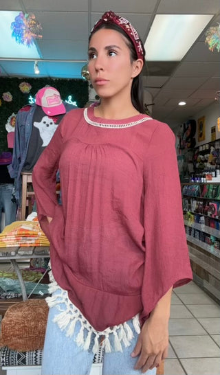 Fall For Me Fringe Tunic Top