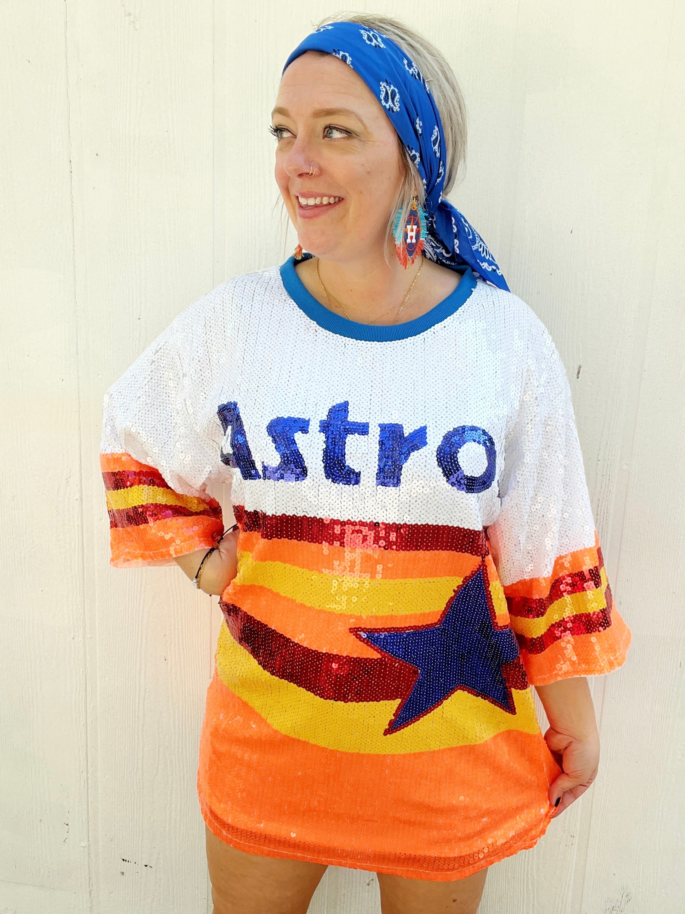 Women Astros Baseball Gameday Shirt Jersey Throwback Sequin GAME