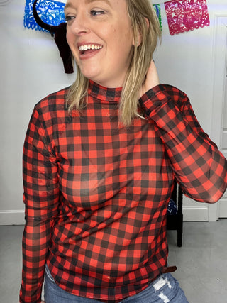 Buffalo Plaid Mesh Top