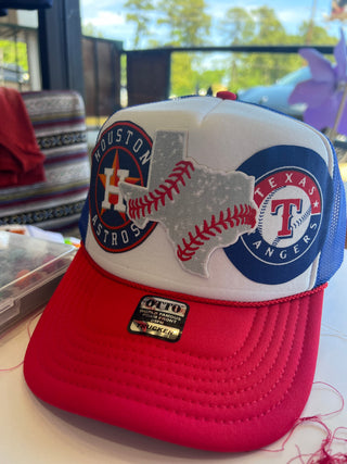 House Divided Circle Texas Baseball Layered Trucker Hat