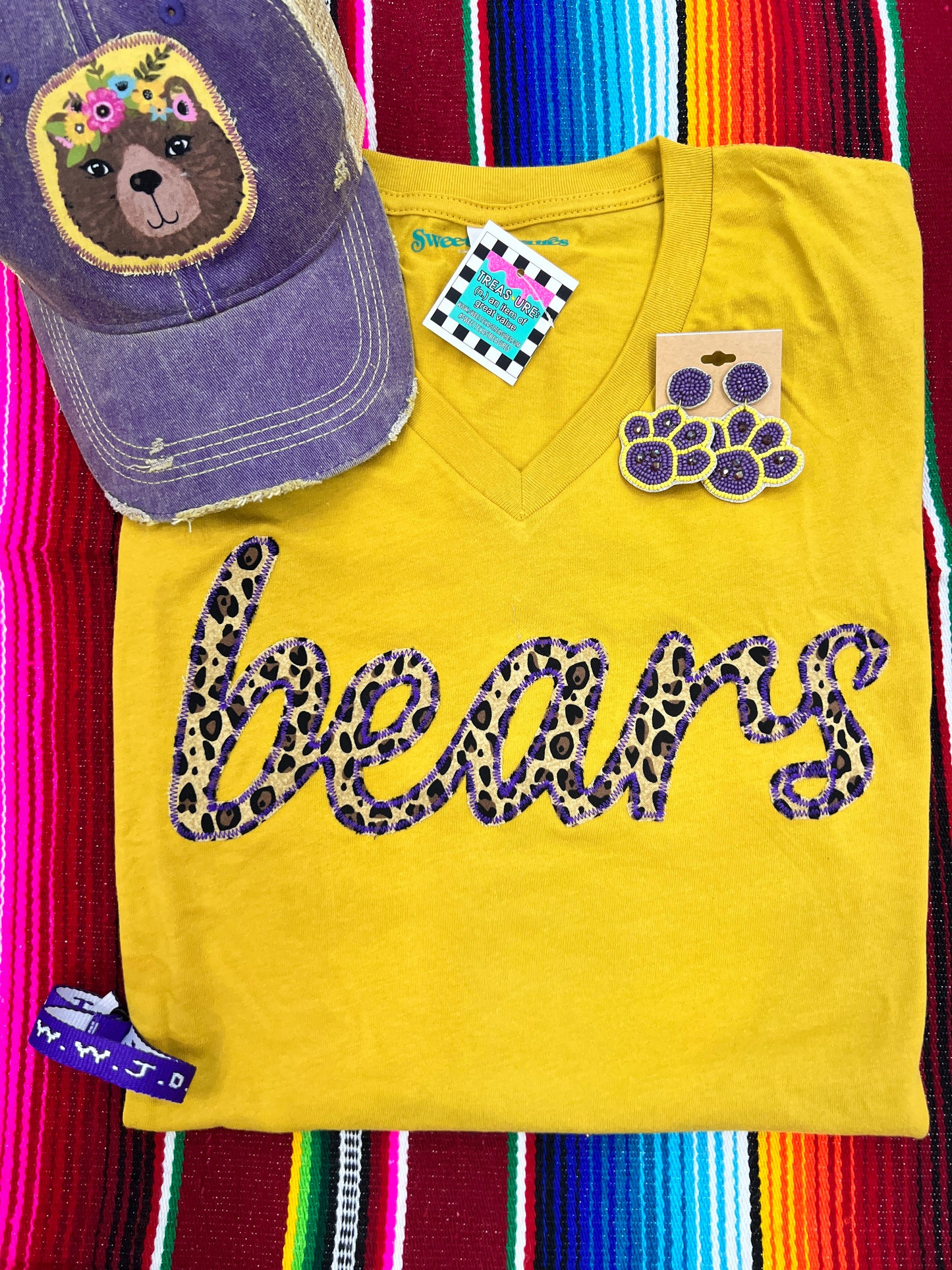 Bears Cursive Leopard Vneck Tee