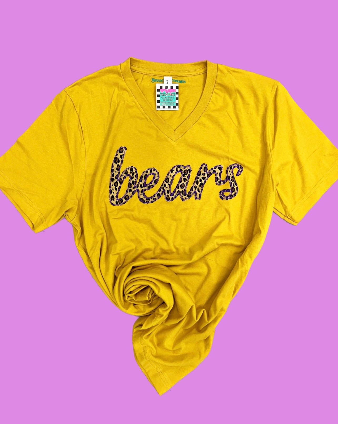 Bears Cursive Leopard Vneck Tee