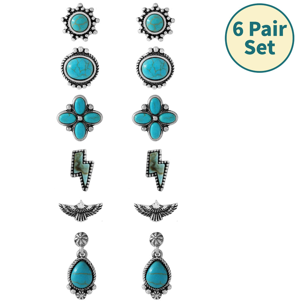 Turquoise Lightning Bolt Earring Set