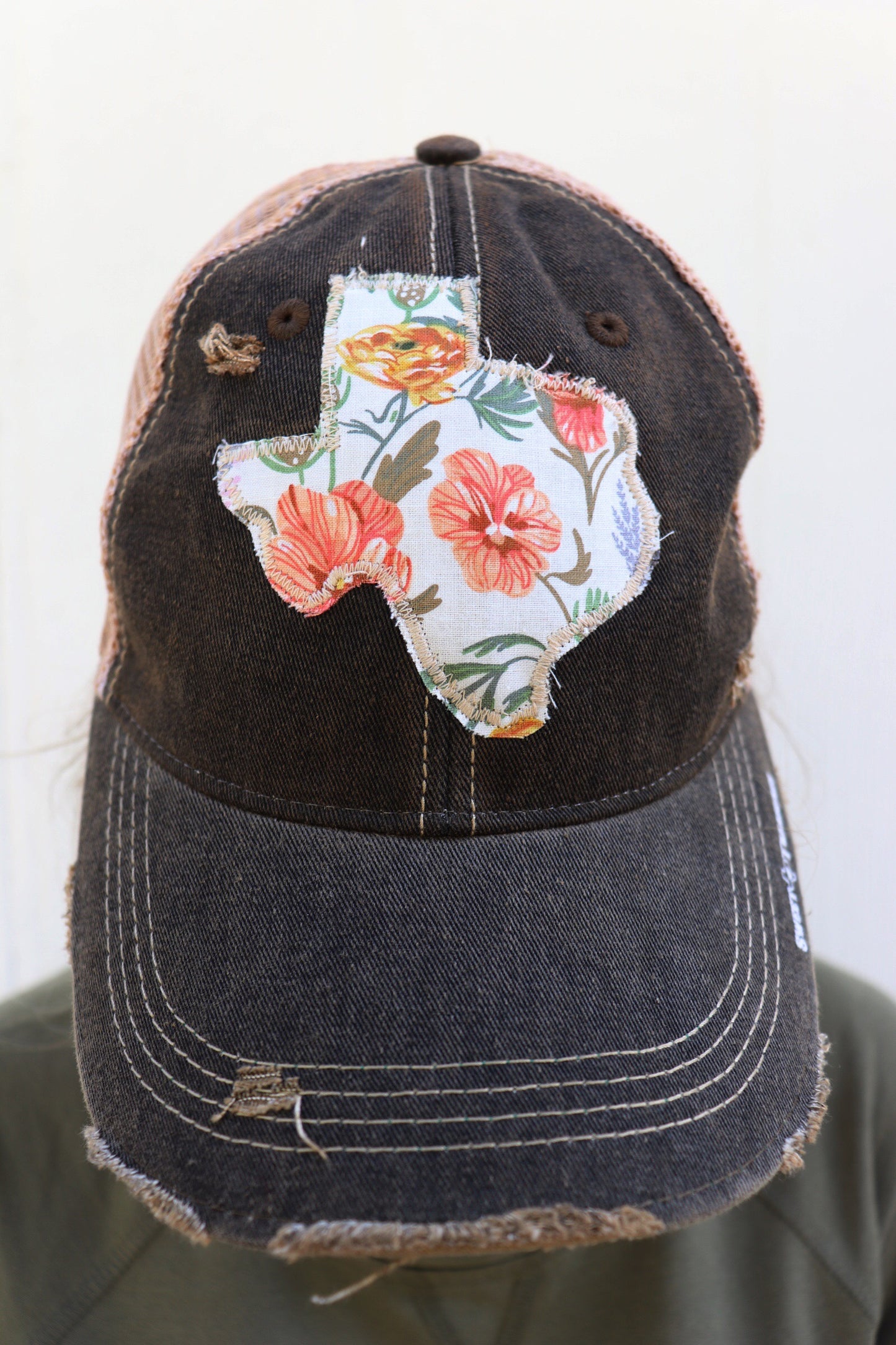 Coral Floral Dirty Trucker Hat