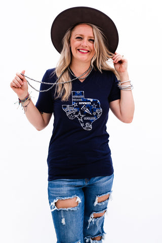 Dallas Football Pennant Vneck Tee