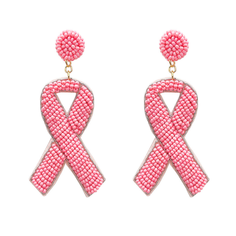 Breast Cancer Seed Bead Statement Earrings