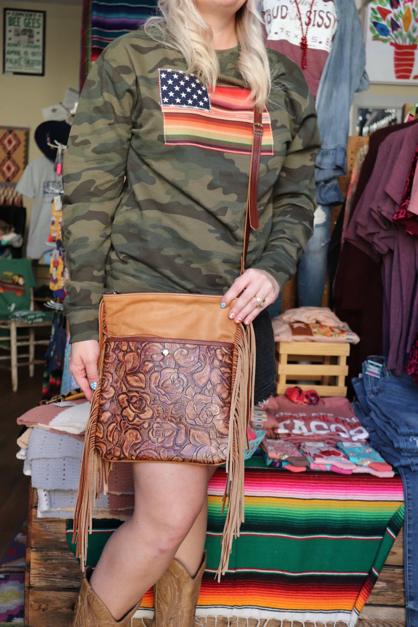 Upcycled Geniune Leather Fringe Crossbody