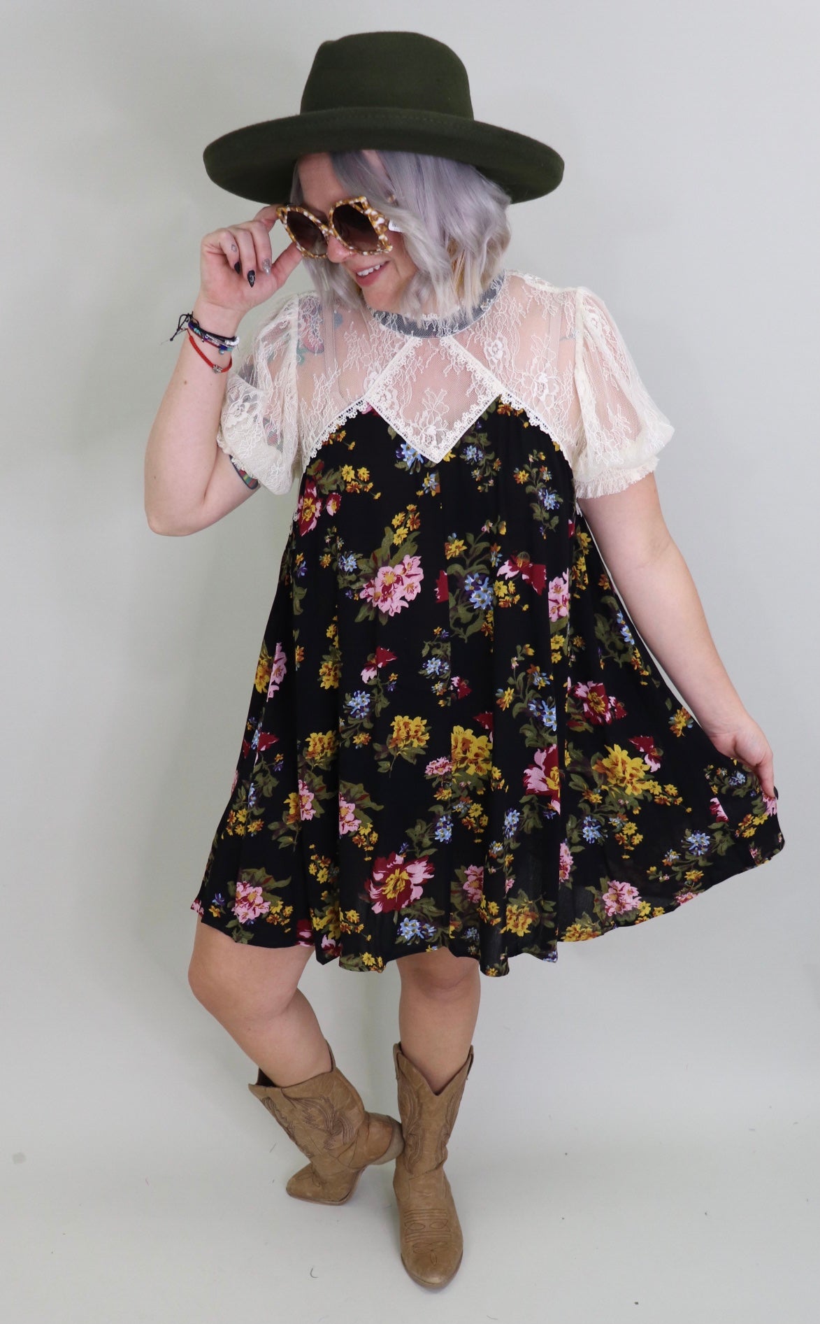 Last Call High Neck Lace Floral Dress