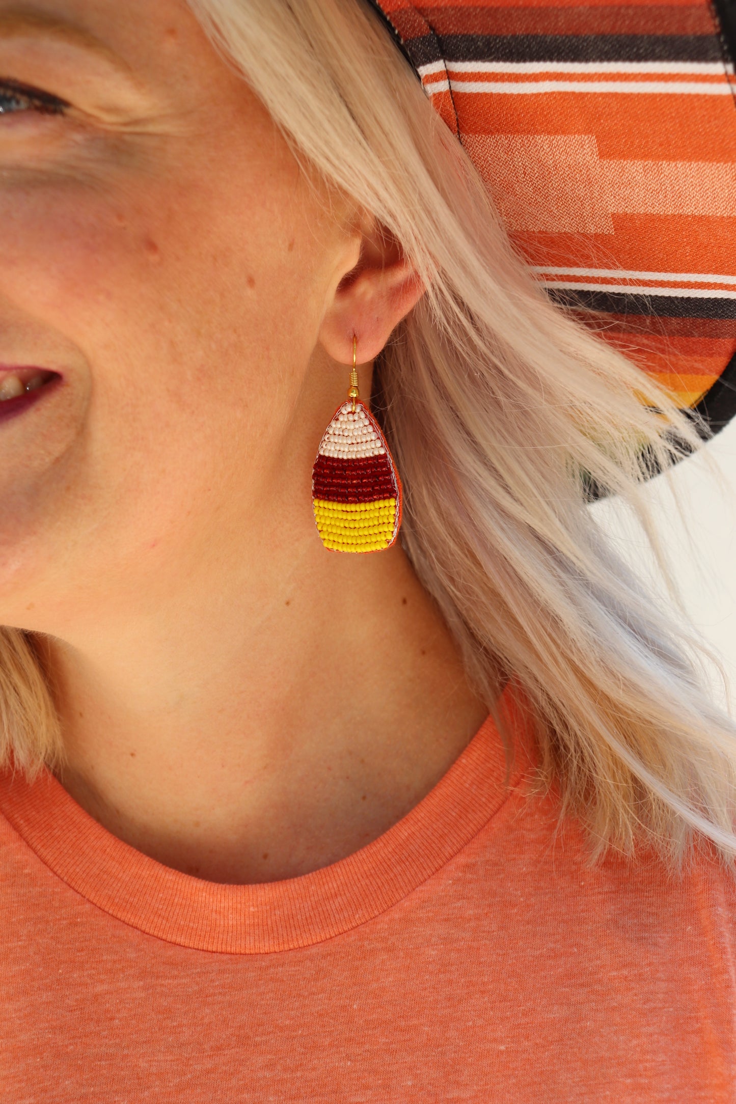 Candy Corn Seed Bead Statement Earrings
