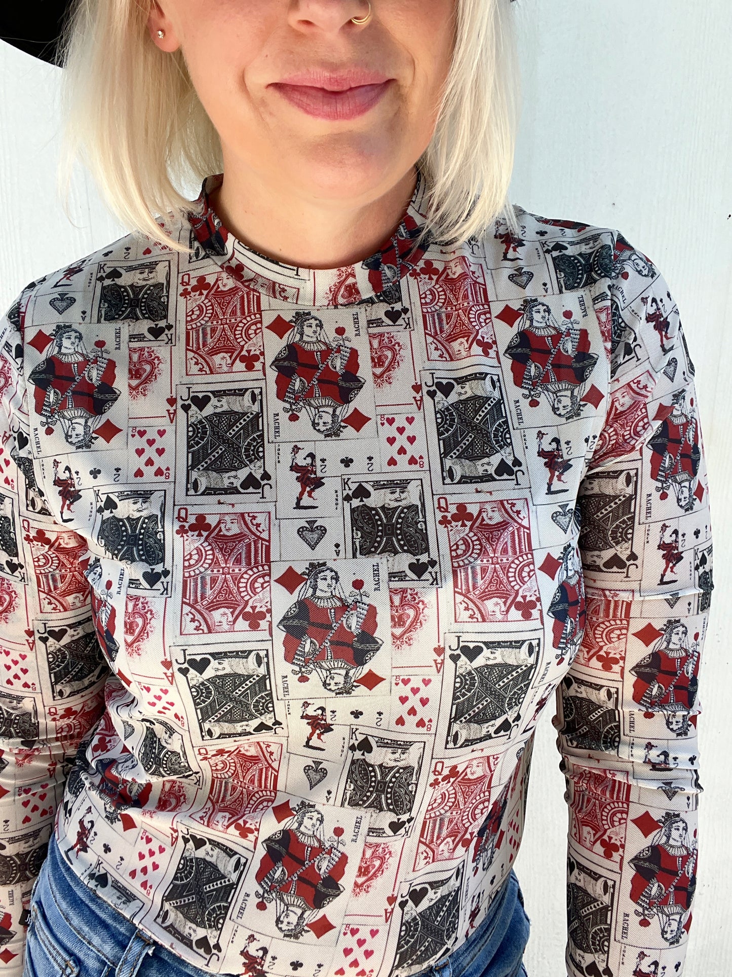 Last Call Poker Face Mesh Long Sleeve Top