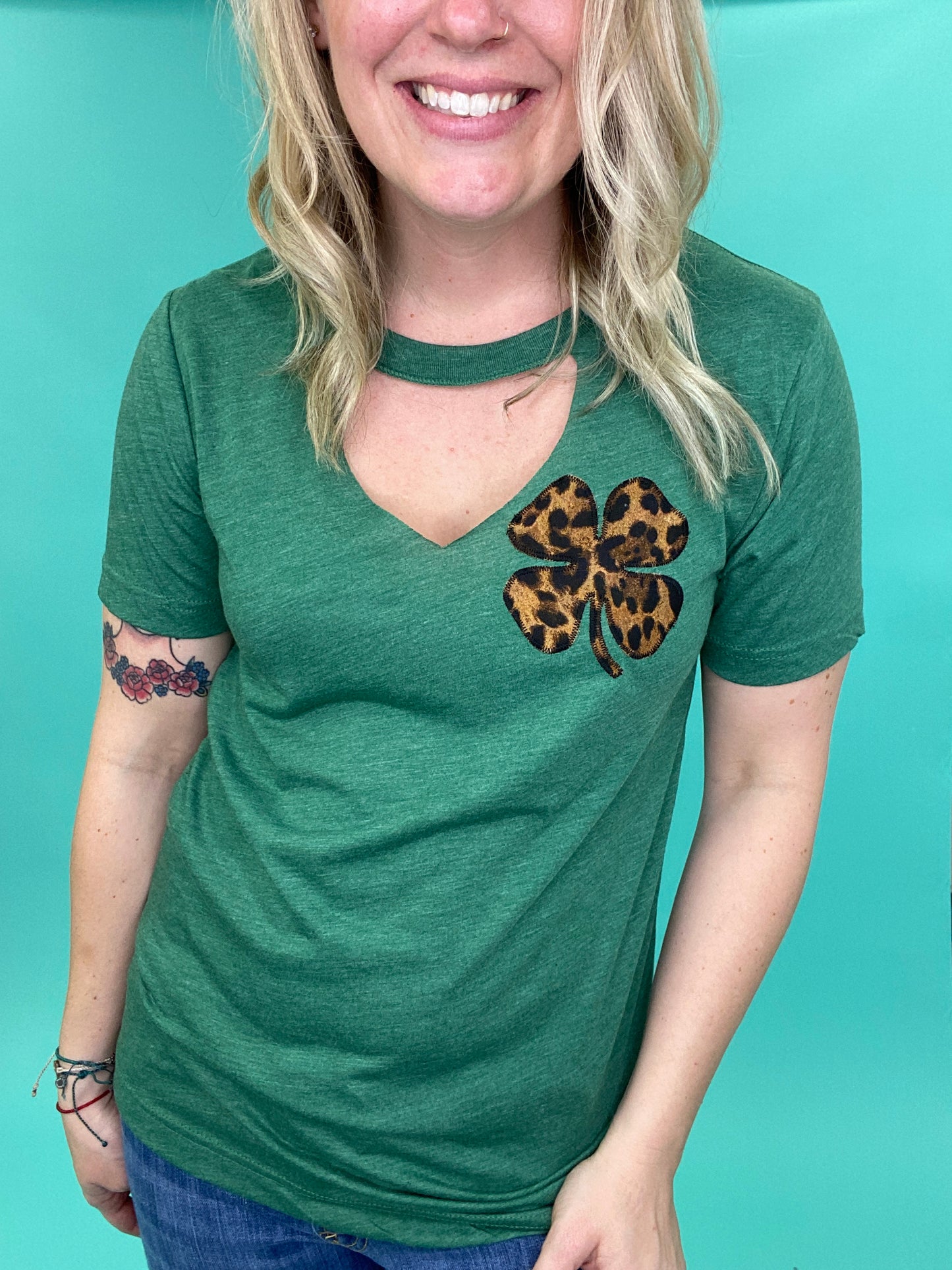 Big Cat Leopard Shamrock Key Hole Tee