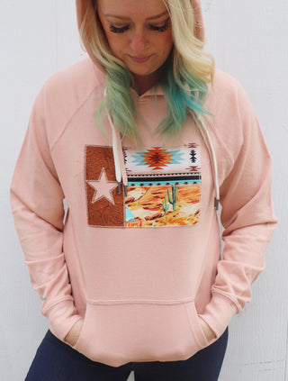 Sedona Tooled Leather Texas Flag Hoodie