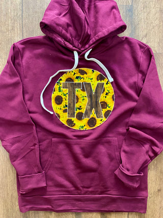 Sunflower Wood Grain TX Maroon Hoodie