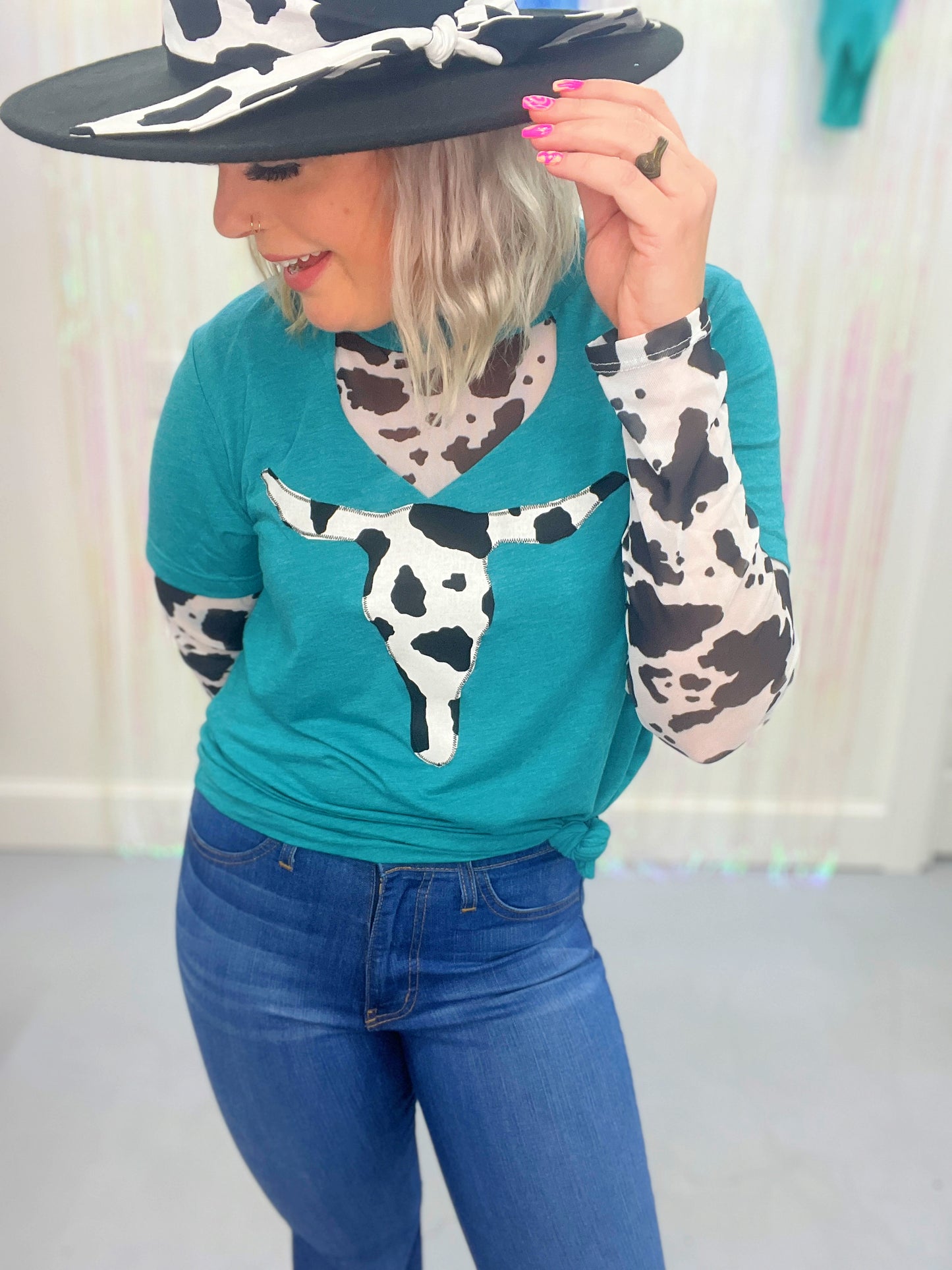Cow Print Key Hole Tee