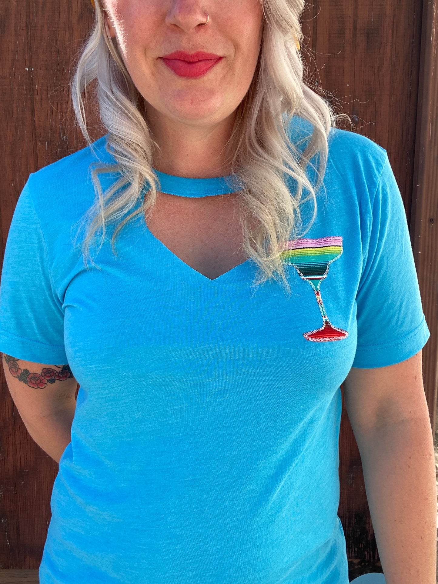 Rita Serape Margarita Glass Key Hole Tee