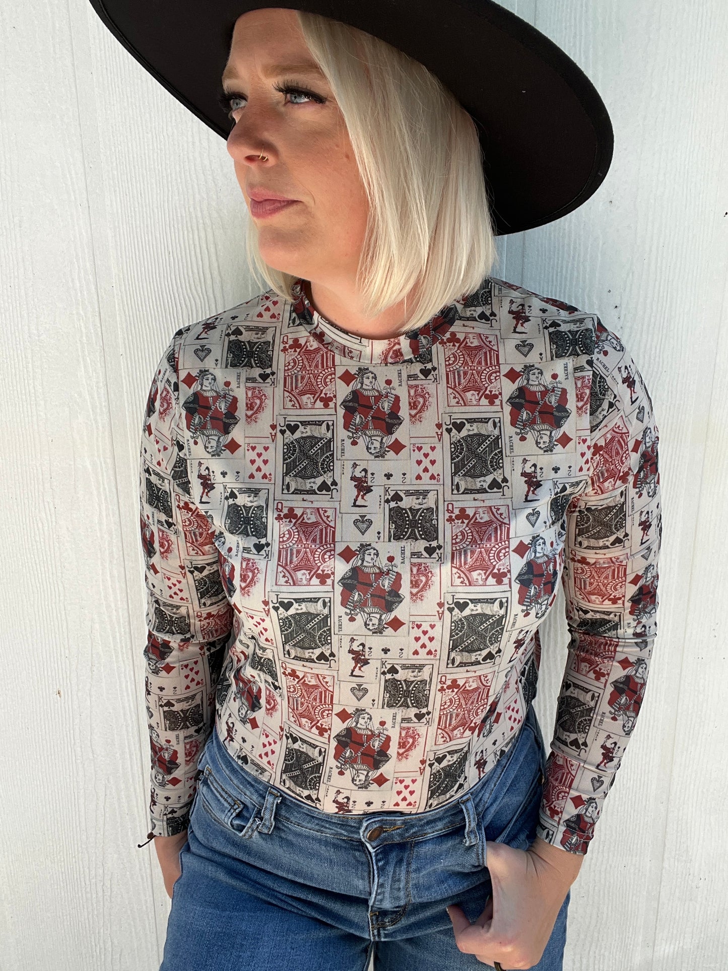Last Call Poker Face Mesh Long Sleeve Top