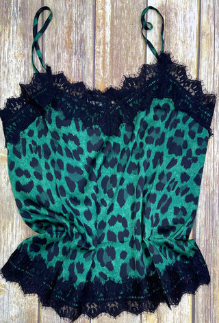 Last Call Leaping Leopard Lace Edge Cami Top