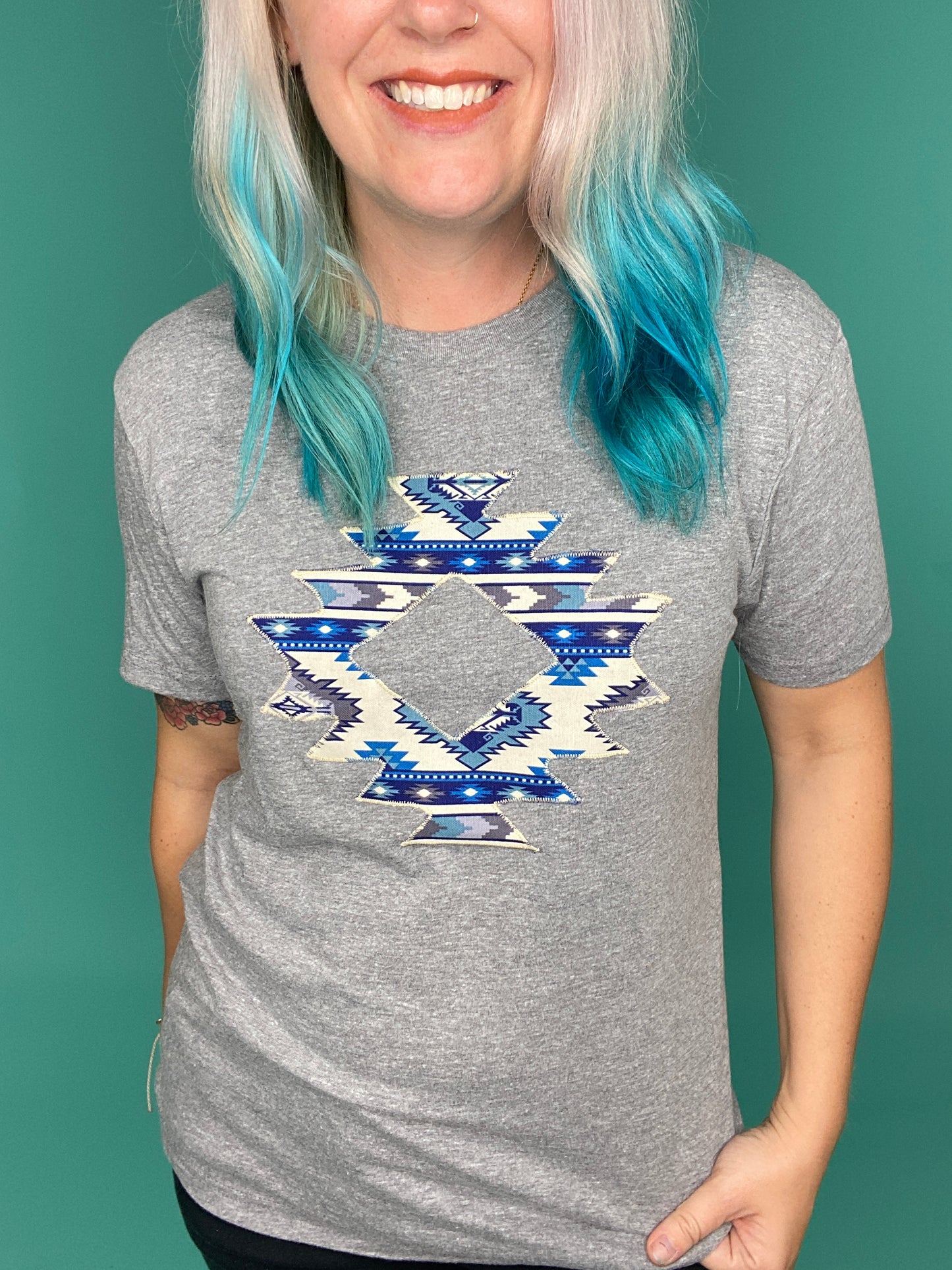 Icy Blue Aztec Crew Neck Tee