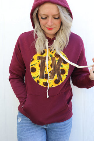 Sunflower Wood Grain TX Maroon Hoodie