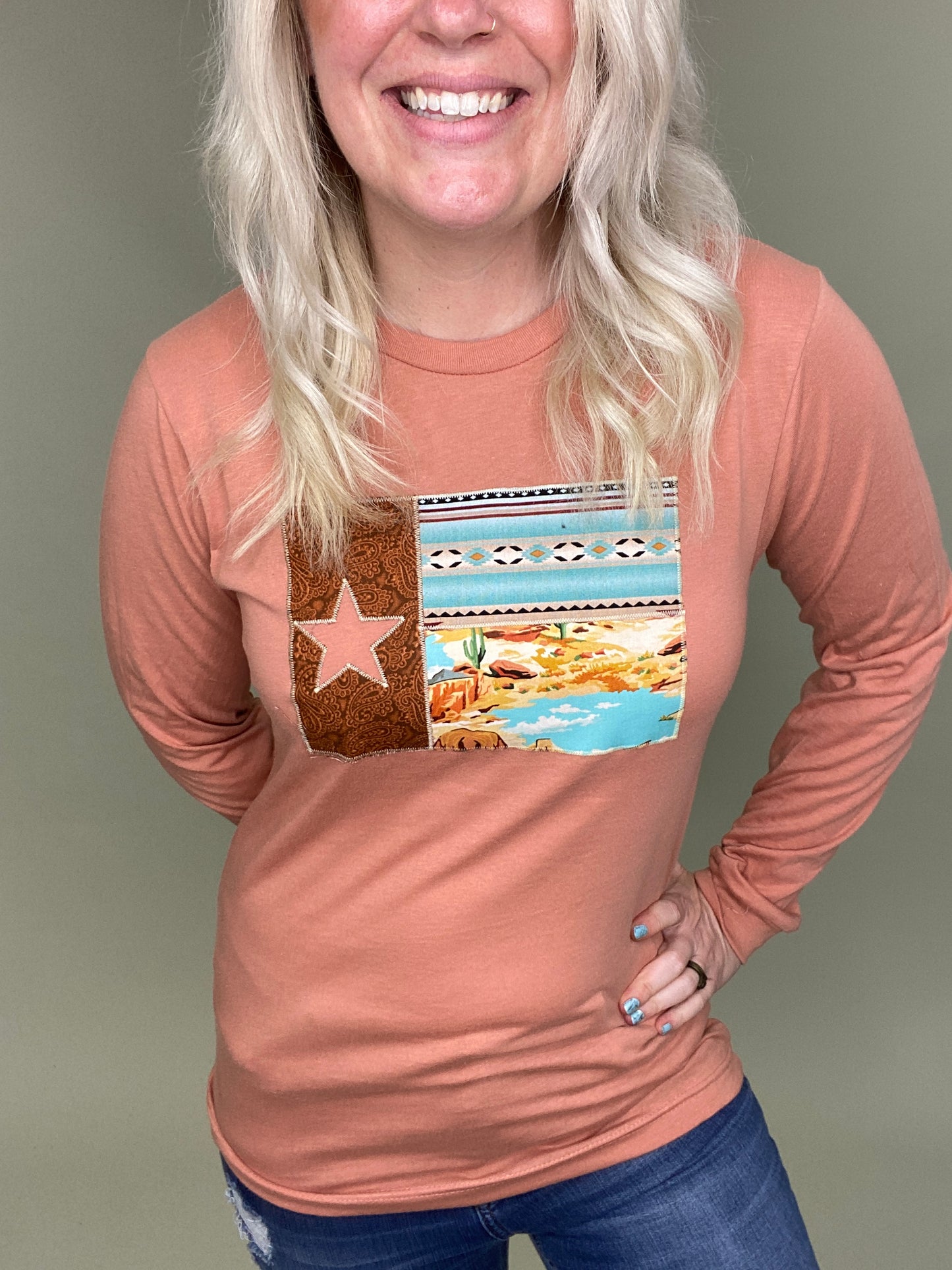 Sedona Tooled Leather Texas Flag Long Sleeve