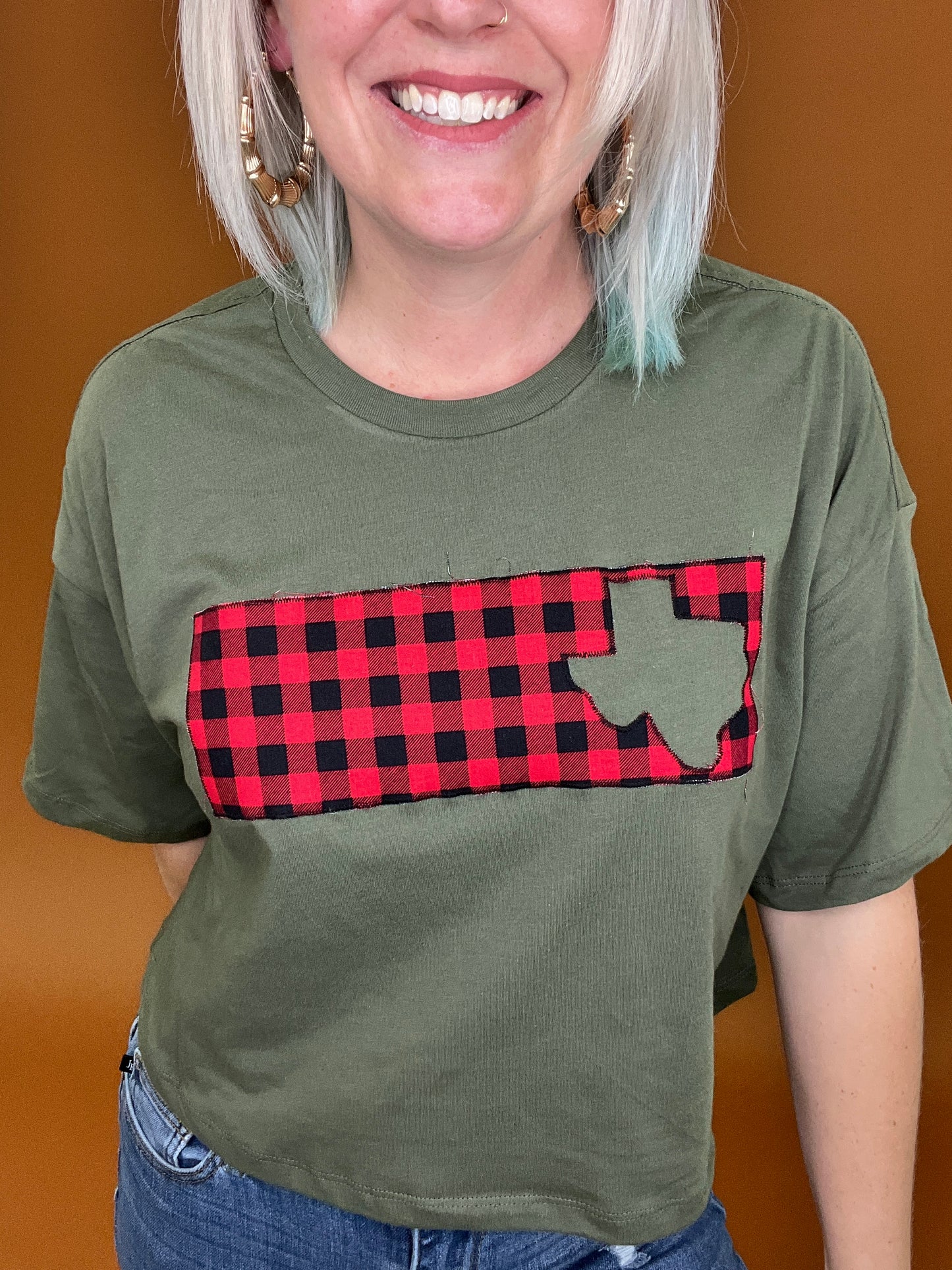 Buffalo Plaid Stripe Cropped Tee