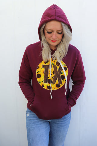 Sunflower Wood Grain TX Maroon Hoodie