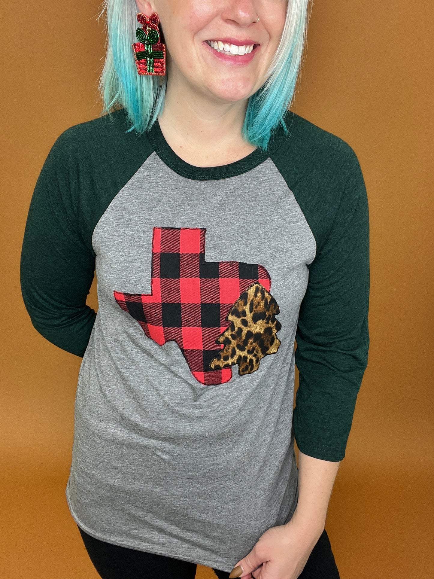 Buffalo Plaid Big Cat Tree Raglan Tee