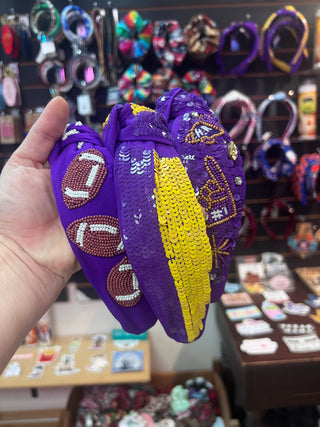 Game Day Beaded Headband [Purple/Gold]