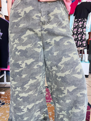 Camo Ruffle Denim Pants