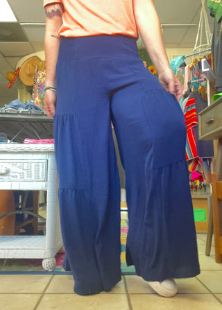 Boho Flowy Tiered Pants [Navy]