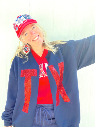 TX Sequin Split Pullover