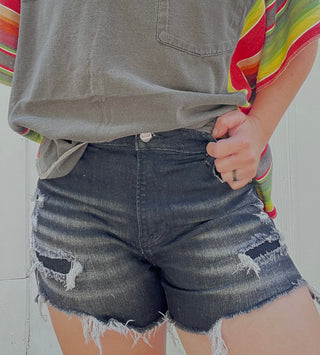 Rebel Stitch Black Denim Shorts