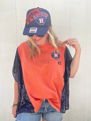HTOWN Baseball Reworked Sequin Poncho Top
