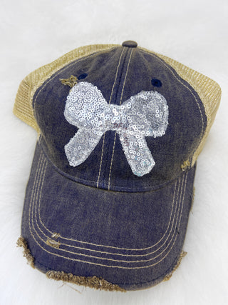 Sequin Ribbon Dirty Trucker Hat
