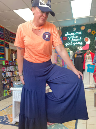 Boho Flowy Tiered Pants [Navy]