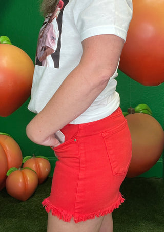 Cherry Red Cutoff Shorts