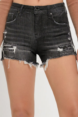 Rebel Stitch Black Denim Shorts