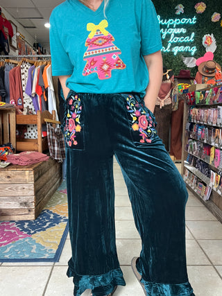 Enchanted Emerald Embroidered Pants