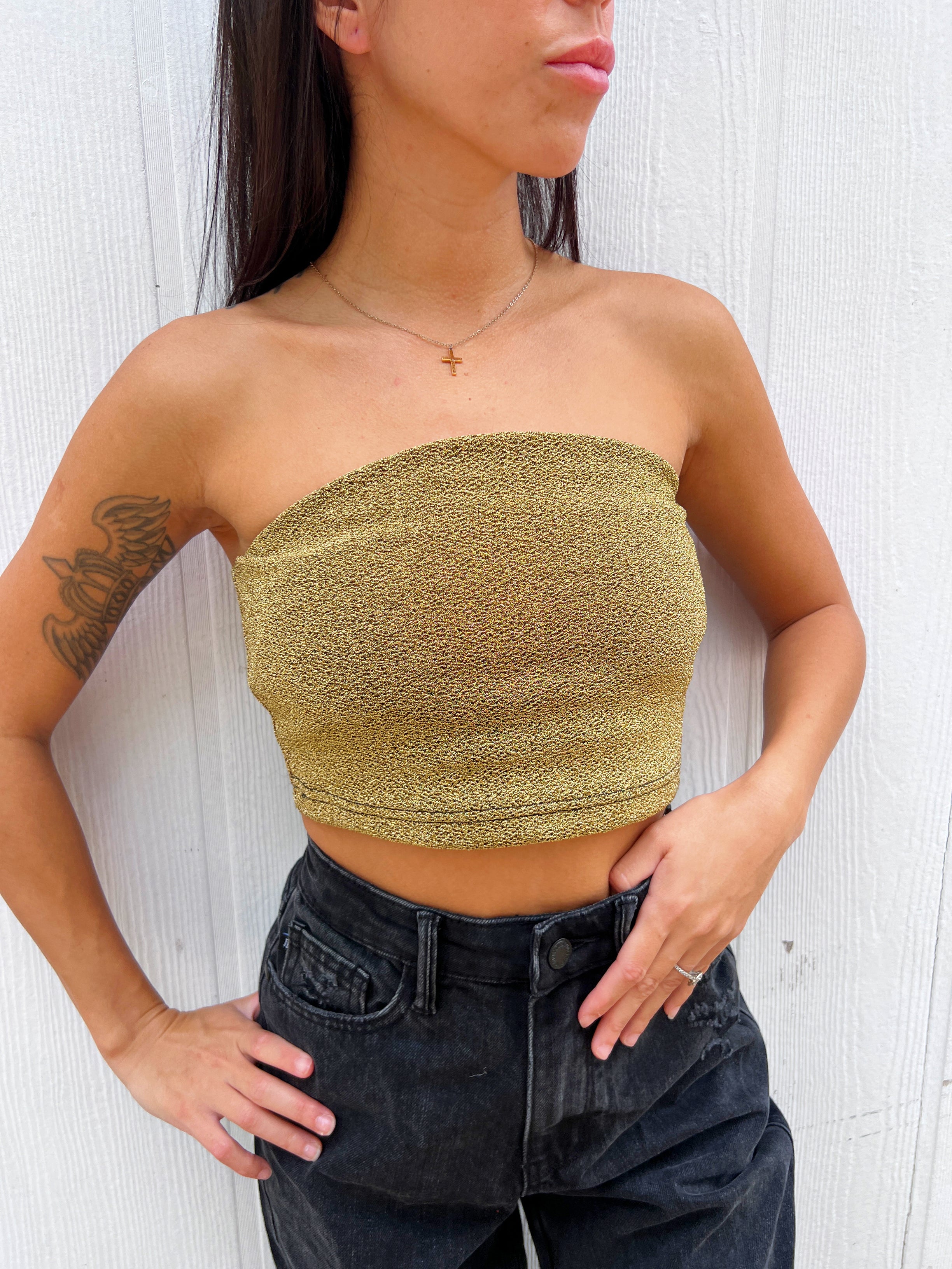 Gold Metallic Tube Top Medium Gold Metallic Tube Top Medium