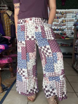 Patchwork Floral Wide-Leg Pants