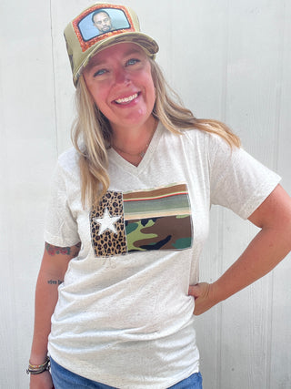 Leopard Sol Camo Texas Flag Tee