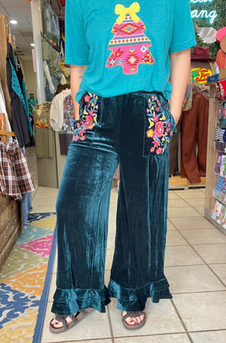 Enchanted Emerald Embroidered Pants