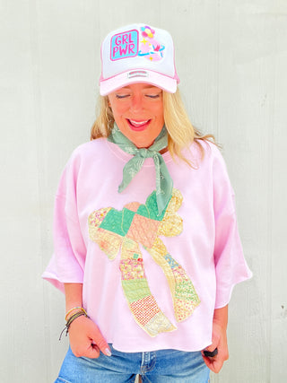 *True Treasure* Quilted Bow Cropped Pullover