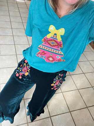 Enchanted Emerald Embroidered Pants