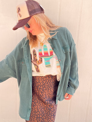 The Cloud Waffle Knit Shacket [Forest]
