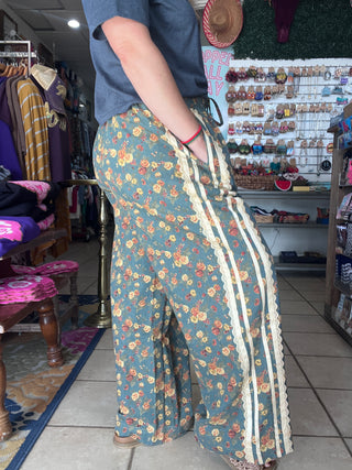 Vintage Garden Floral Wide Leg Pants