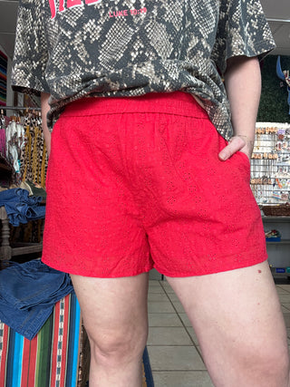 Southern Bell Eyelet Shorts [Red]