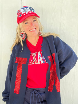 TX Sequin Split Pullover