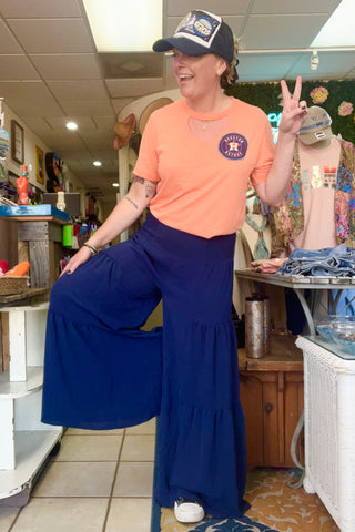 Boho Flowy Tiered Pants [Navy]